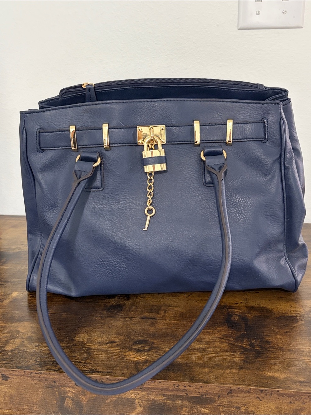 Apt. 9 Navy Shoulder Tote with Gold Padlock Chain‎
